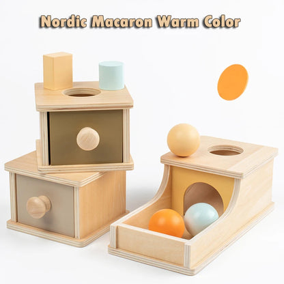Montessori Infant Wooden Toys Coin Ball Busy Drum Color Shape Cognition Match Educational Sensory Toy Baby Teaching Aid Gifts