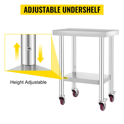 SucceBuy Stainless Steel Kitchen Worktable shelves Commercial Work Bench Table with Caster Wheels for Home Restaurant Storage - Smarsty