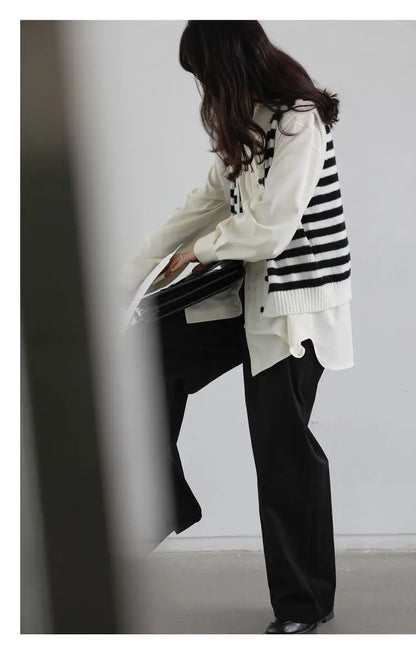 2025 Summer Minimalist Long Sleeve Button Up Shirt Women Korean Style Solid Tie Oversize Shirts Blouse Loose Clothes Autumn Tops - Smarsty