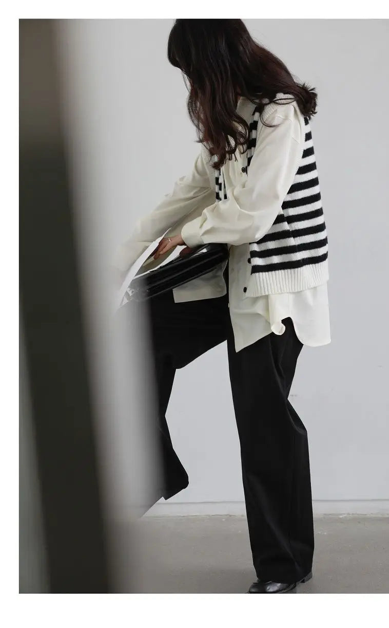 2025 Summer Minimalist Long Sleeve Button Up Shirt Women Korean Style Solid Tie Oversize Shirts Blouse Loose Clothes Autumn Tops - Smarsty
