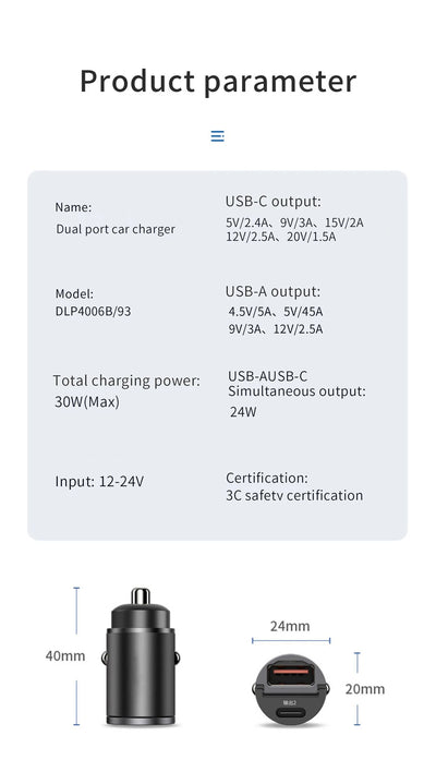 100W/200W QC3.0 PD Mini Car Charger 12-24V Lighter Fast Charging Car USB Type C Charger for Xiaomi Samsung Huawei iPhone Power - Smarsty