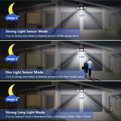 Outdoor Waterproof Solar Light with Motion Sensor 3-Head 200+ LEDs Security Light for Porches Garages Yard Entrances - Smarsty