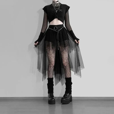 Sexy Net Yarn High-Waisted Irregular Skirt for Women Summer New European and American Gothic Style Versatile Casual Skirts - Smarsty
