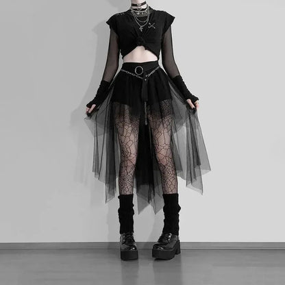 Sexy Net Yarn High-Waisted Irregular Skirt for Women Summer New European and American Gothic Style Versatile Casual Skirts - Smarsty