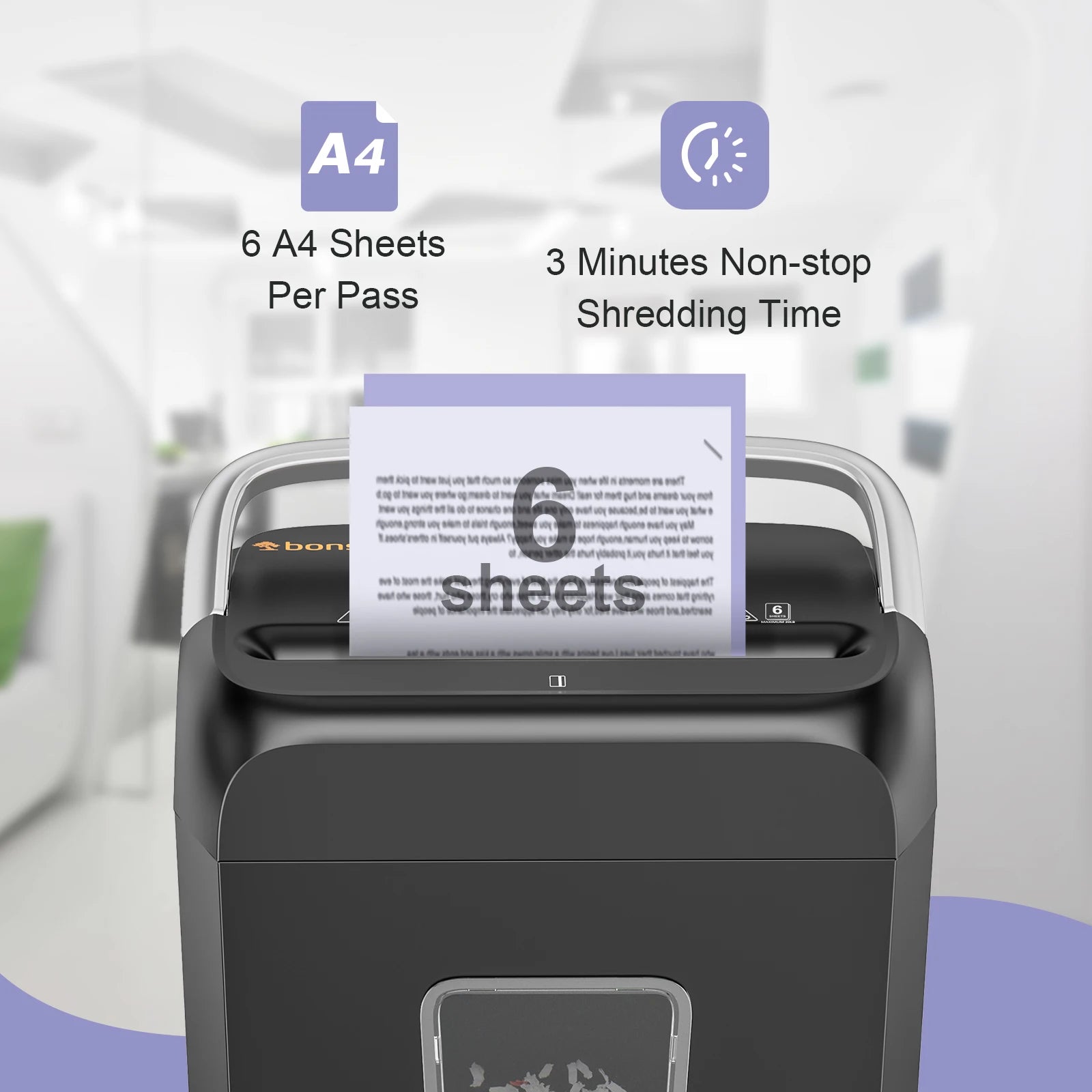 Bonsaii 6-Sheet Cross Cut Paper Shredder Home Office Use with Handle for Document,Mail,Staple,Clip-3.4 Gal Wastebasket