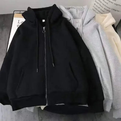 American Y2K New Fashion Trend Fleece Padded Zipper Hoodie Women Street Hip Hop Joker Loose Sweatshirt Couple Casual Punk Hoodie - Smarsty