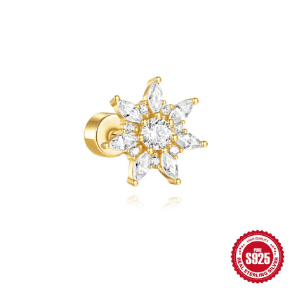 925 Silver Star Moon Zircon Stud Earrings Hypoallergenic - Smarsty