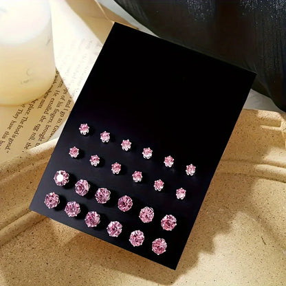 12 Pairs Zirconia Stud Earrings Gift Set Luxurious Shiny - Smarsty