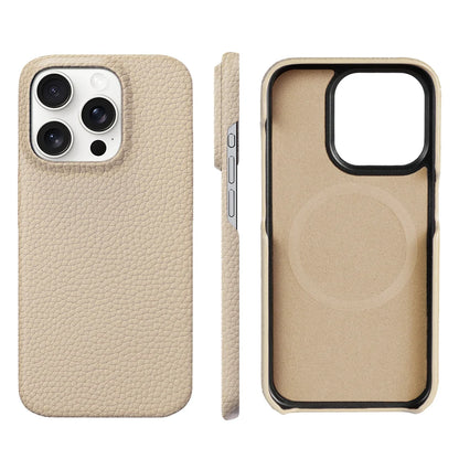 MagSafe Leather Case Natural Cowhide Lychee Finish Premium for iPhone 15, 16, 17 - Smarsty