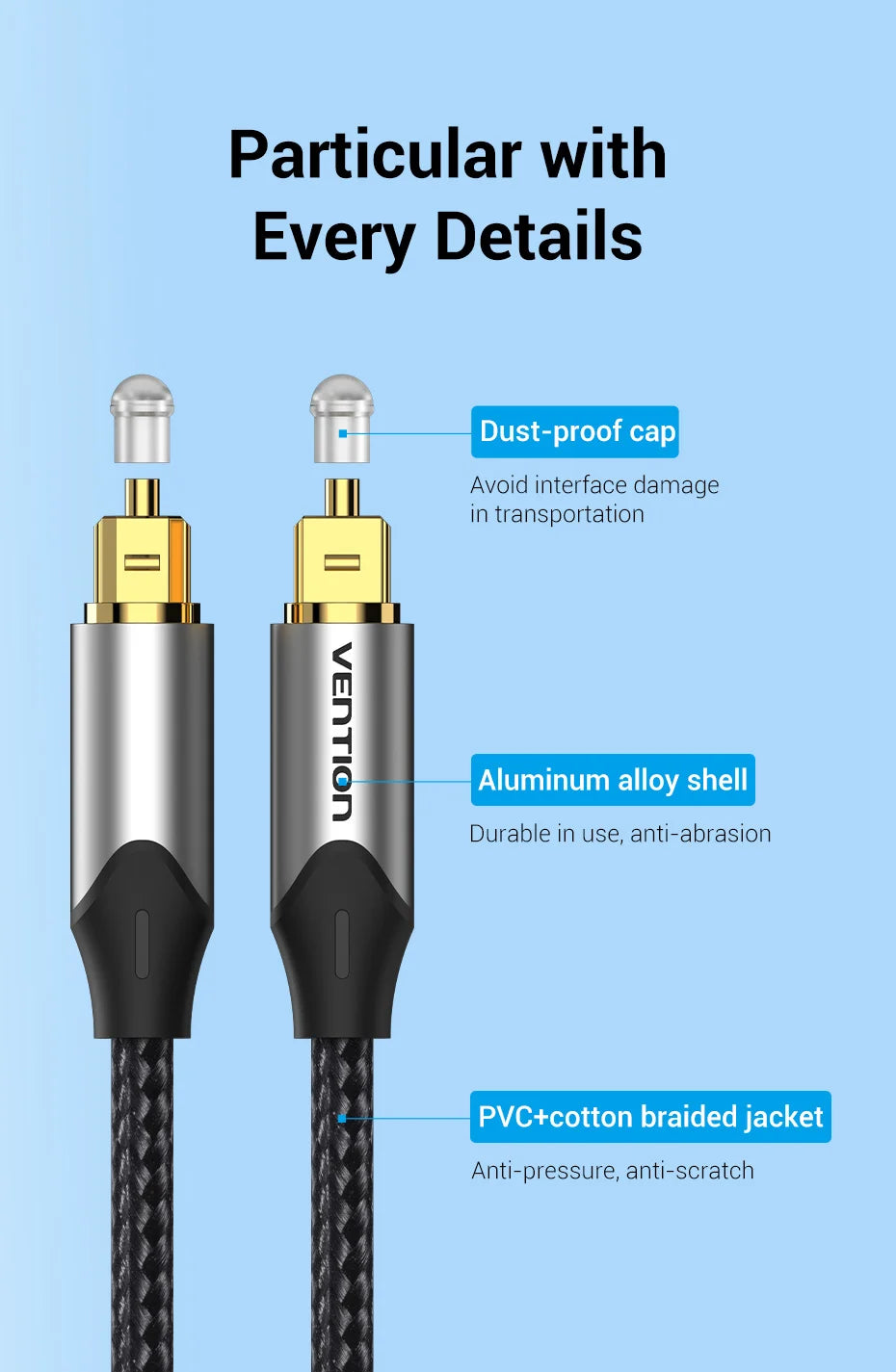Vention Digital Optical Audio Cable for Superior Sound Quality - Smarsty