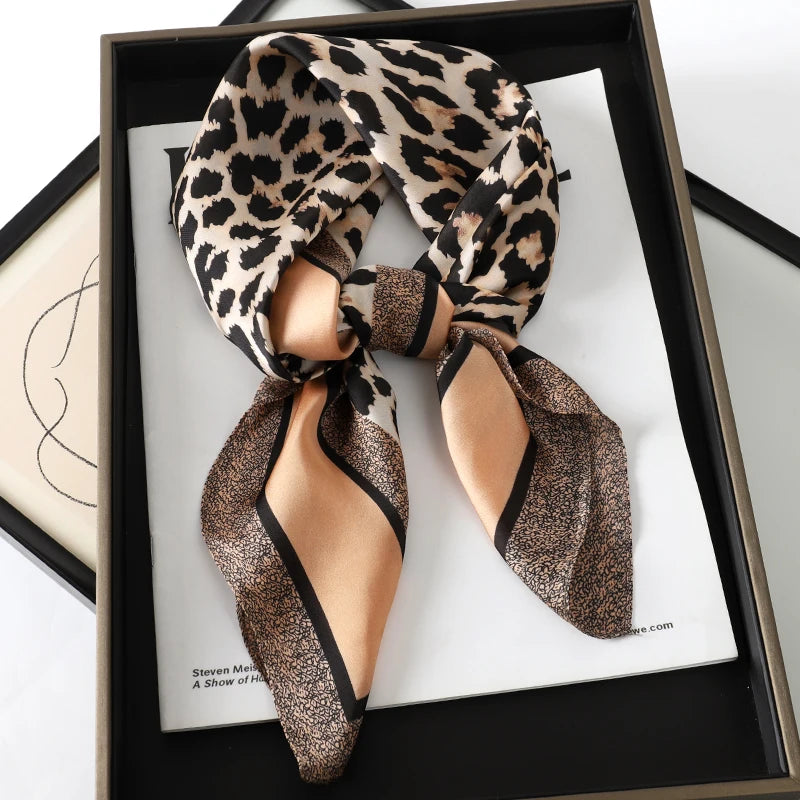 Luxury Silk Skinny Scarf with Cat Print for Women - Smarsty