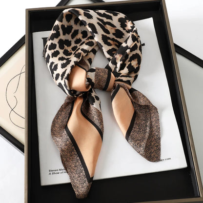 Luxury Leopard Print Silk Scarf for Women Spring Summer - Smarsty