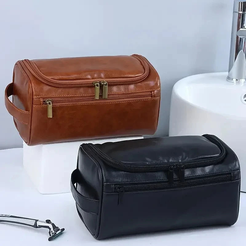 Leather Toiletry Bag for Men Women Dopp Kit Mens Hanging Toiletry Bag Travel Toiletry Bag for Traveling Large Cosmetic Bag for T - Smarsty