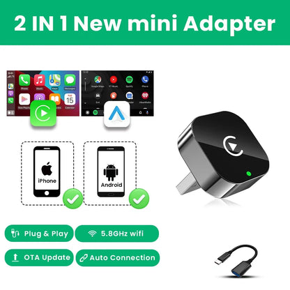 2in1 Wireless CarPlay And Android Auto Adapter Plug And Play - Smarsty