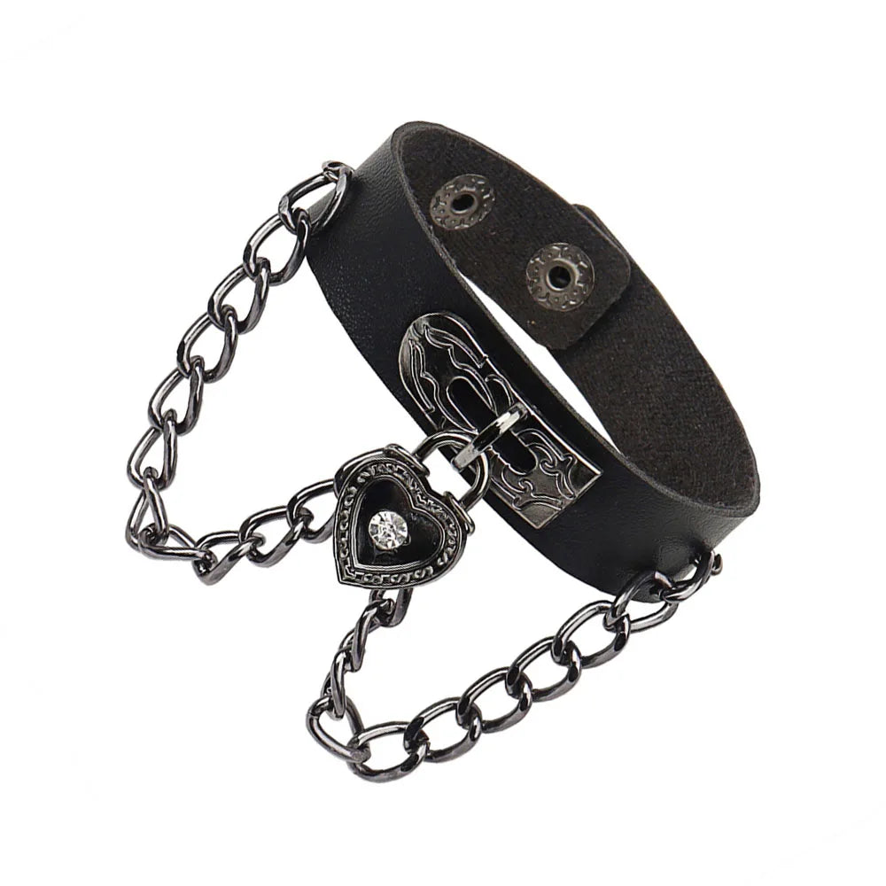 Punk Dark PU Chain Bracelet Multi Layered Fashion Jewelry - Smarsty