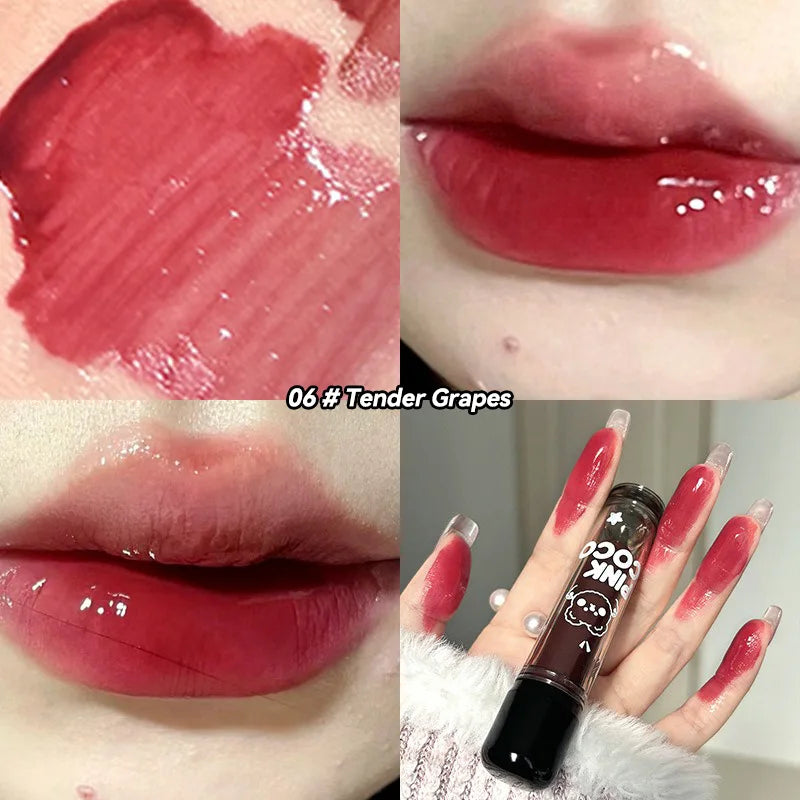 Pinkcoco Bear Doodle Mirror Lip Glaze Long Lasting Shine - Smarsty