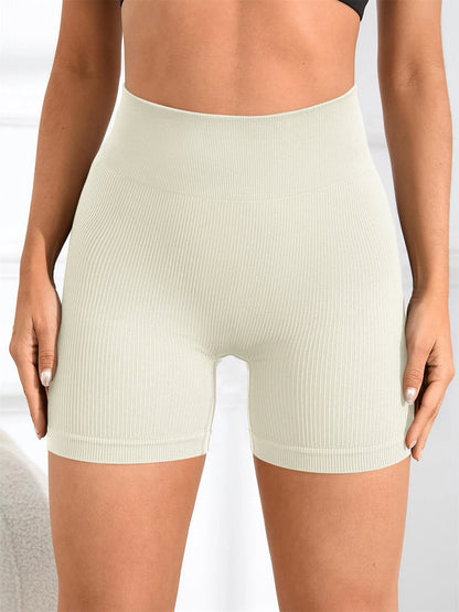 Women's Solid High Waist Sports Shorts, High Stretch Seamless Yoga Leggings, Ladies Sportswear for Indoor Outdoor Wear - Smarsty
