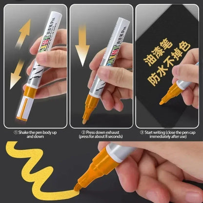 Car paint scratches repair brush pen waterproof water paint marker pen car tire tread care automotive  black white red silver - Smarsty