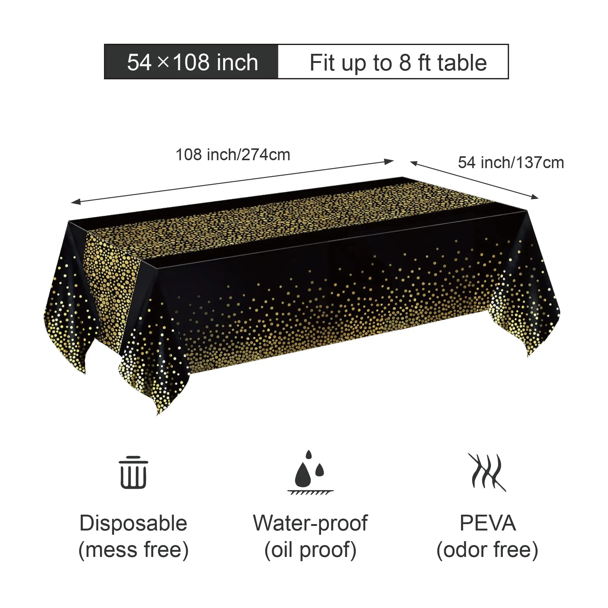 Black Gold Rectangular Tablecloth for Parties and Events - Smarsty