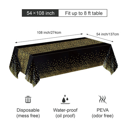 Black Gold Rectangular Tablecloth for Parties and Events - Smarsty