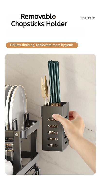 Stainless Steel Dish Drying Rack Adjustable Kitchen Plates Organizer with Drainboard Over Sink Plate Drainer Storage Organizer