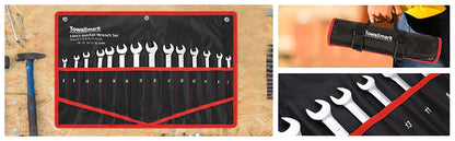 14-Piece Wrench Set, Ratcheting Wrench Set, Metric 6-19mm,Chrome Vanadium Steel with Storage Bag for truck/garage projects, etc.