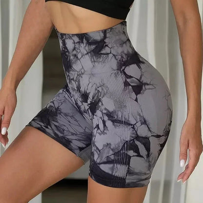 Tie-Dye Yoga Shorts for Women High Elastic Gym Shorts Push Up Sports Shorts Running Workout Fitness Women Short Sports Leggings - Smarsty
