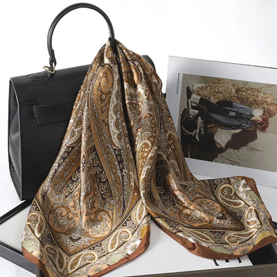 Bohemian Silk Square Scarf for Women Luxury Floral Print - Smarsty