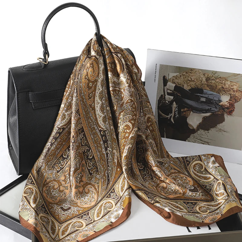 Bohemian Silk Square Scarf for Women Luxury Floral Print - Smarsty