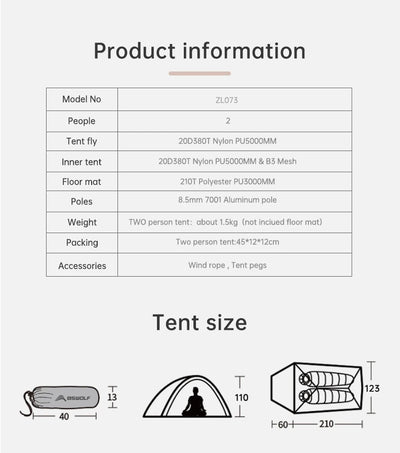 BISINNA Ultralight Camping Tent Backpack Tent 20D Nylon Waterproof Outdoor Hiking Travel Tent Cycling Tent 1-2 Person by Smarsty