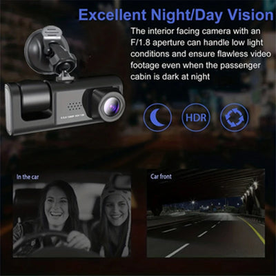 Dash Cam W/ IR Night Vision Loop Recording & 2" IPS Screen 1080P 3 Camera ， DVR recorder, video recorder, Vehicle DVR - Smarsty