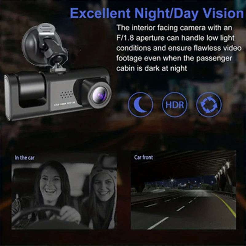 Dash Cam W/ IR Night Vision Loop Recording & 2" IPS Screen 1080P 3 Camera ， DVR recorder, video recorder, Vehicle DVR - Smarsty