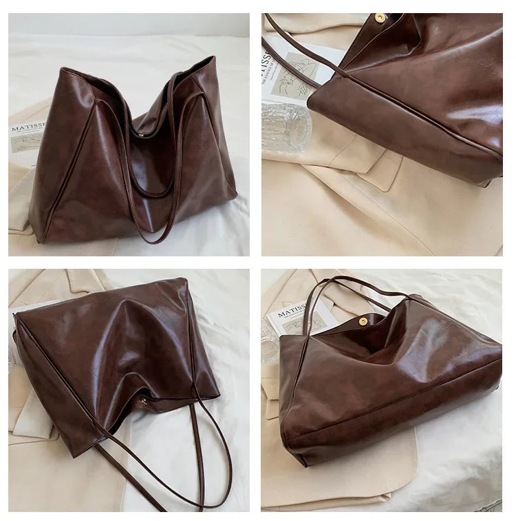 Women PU Leather Tote Bag Large Capacity Shoulder Crossbody - Smarsty