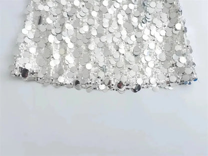 Silver Sequin Skirt Woman High Waist Mini Skirt Woman Fashion Shiny Glitter Elegant Short Skirts For Women Y2k Skirts - Smarsty