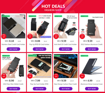 Pop-Up Card Holder RFID Protection Slim Aluminum Men Wallet Elasticity Back Pouch ID Credit Case Travel Cardholder Women Purse - Smarsty