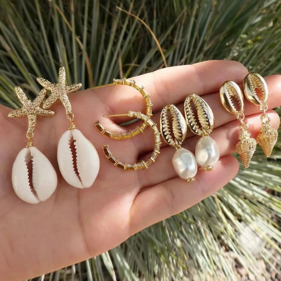 Bohemia Shell Starfish Dangle Earrings Set for Summer Style - Smarsty