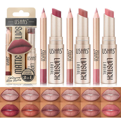 USHAS 12 Color Lip Liner and Lipstick Set Long Lasting Matte Finish - Smarsty