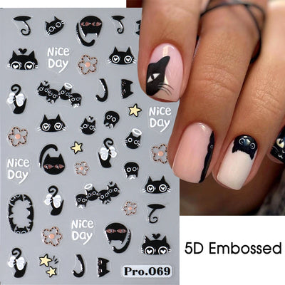 Cute Black Cat Nail Stickers for Fun Manicure Decor - Smarsty
