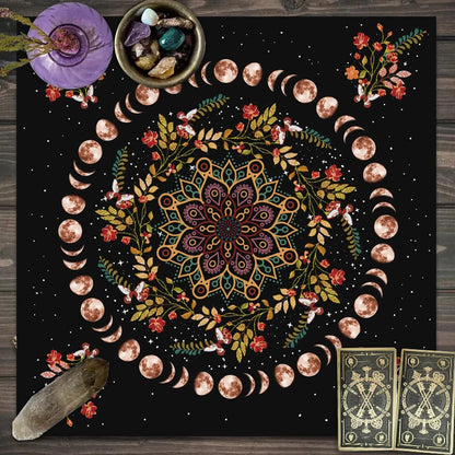 Moonlight Flower Tarot Card Table Cloth for Witchcraft - Smarsty