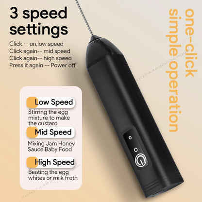 HOT  Electric Milk Frother + Egg Beater Wireless Type-C Charging 3 Speeds Mini Handheld Foam Maker Coffee Whisk Cooking Tools - Smarsty