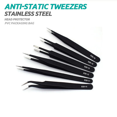 Precision Anti-Static Stainless Steel Tweezers Set for Repair - Smarsty