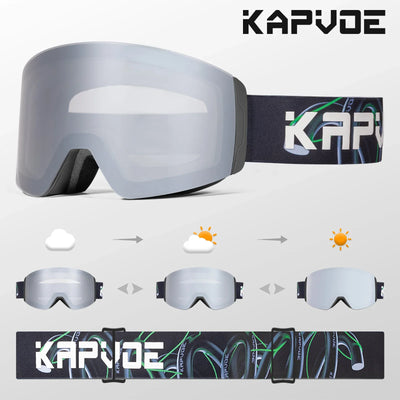 Kapvoe Photochromic Ski Goggles Magnetic Anti-Fog Lenses UV400 Protection Men Women Ski Goggles Snow Sunglasses Sports Eyewear