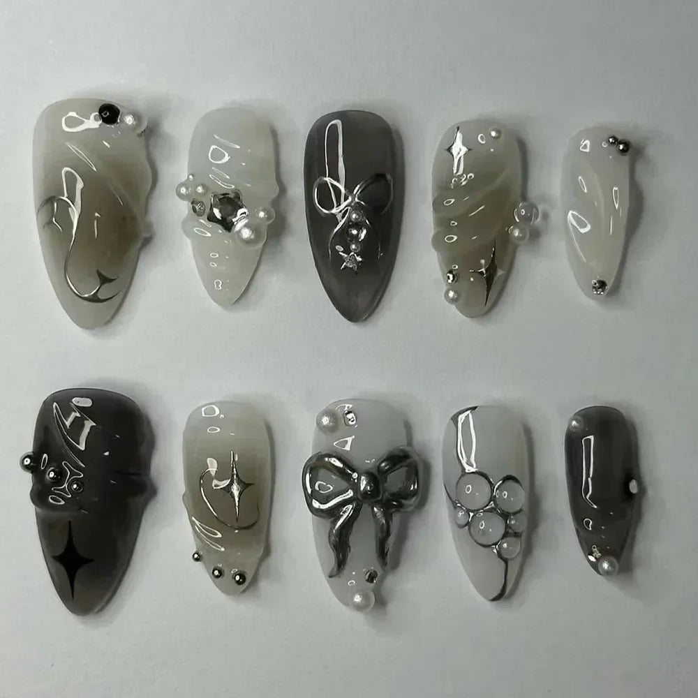 24Pcs Pink Almond False Nails with French Design - Smarsty