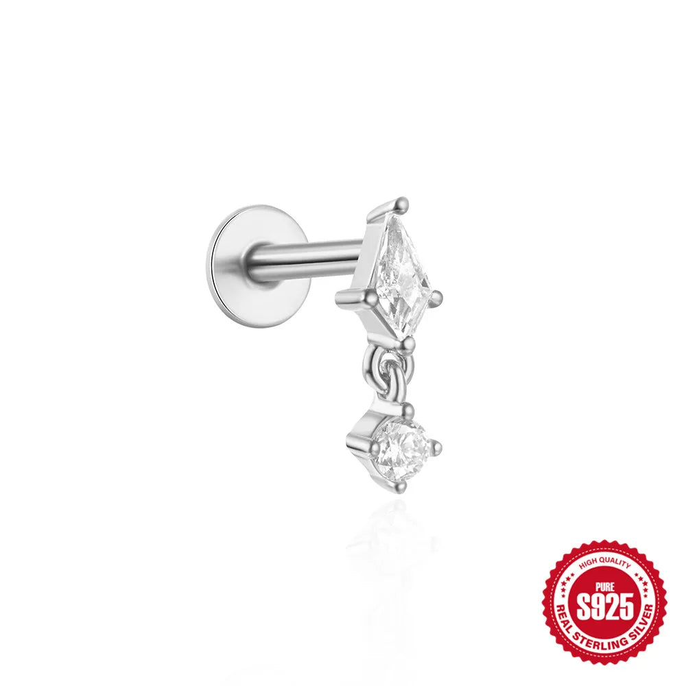 925 Sterling Silver Lotus Tassel Zircon Stud Earrings - Smarsty