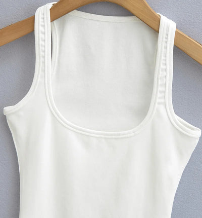 Women Scuplted Square Neck Tank Top - Smarsty