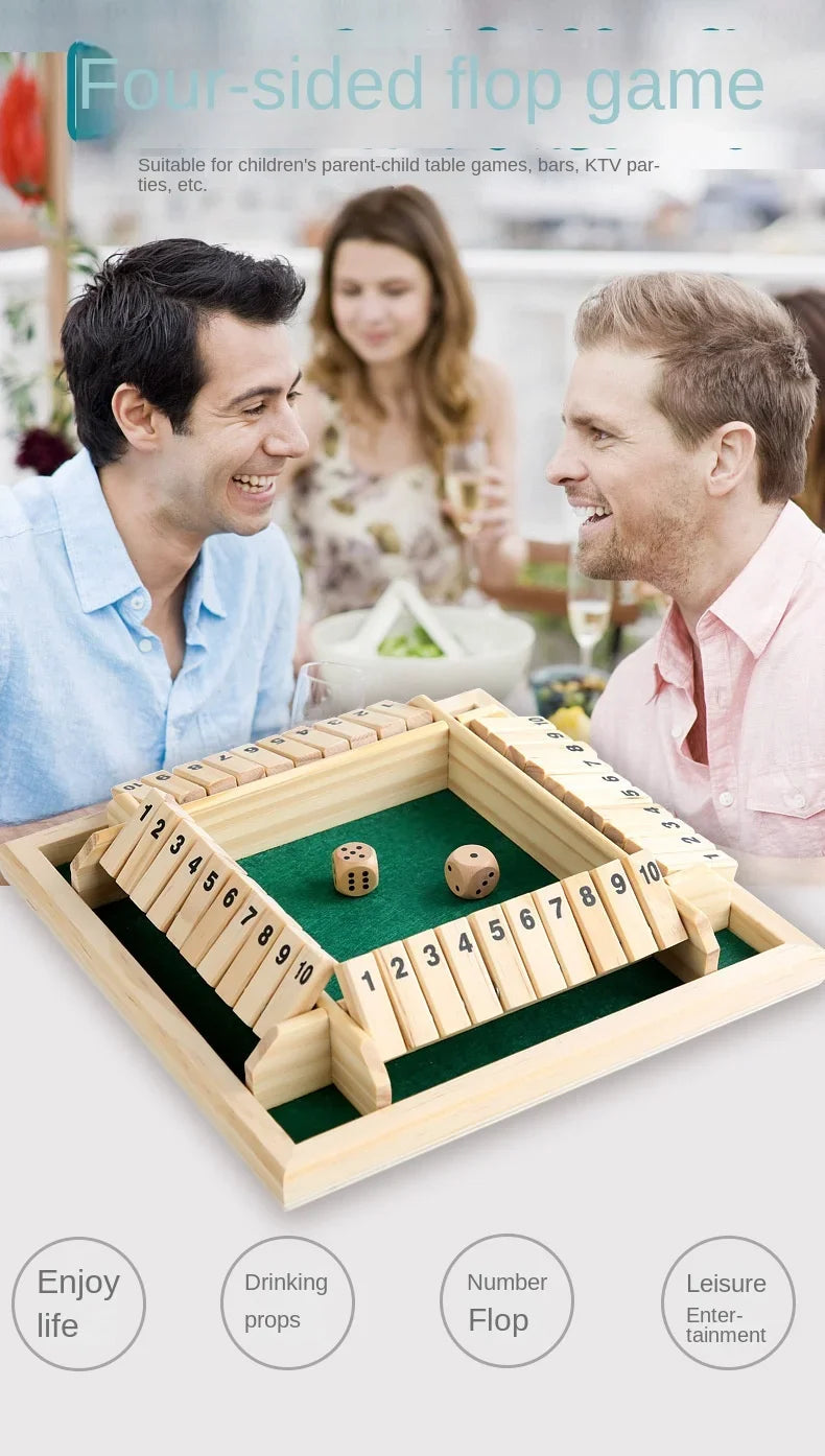 Wooden Dice Board Game Shut The Box for 4 Players Flaps & Dices Game Parent-children Interaction Family Entertainment by Smarsty