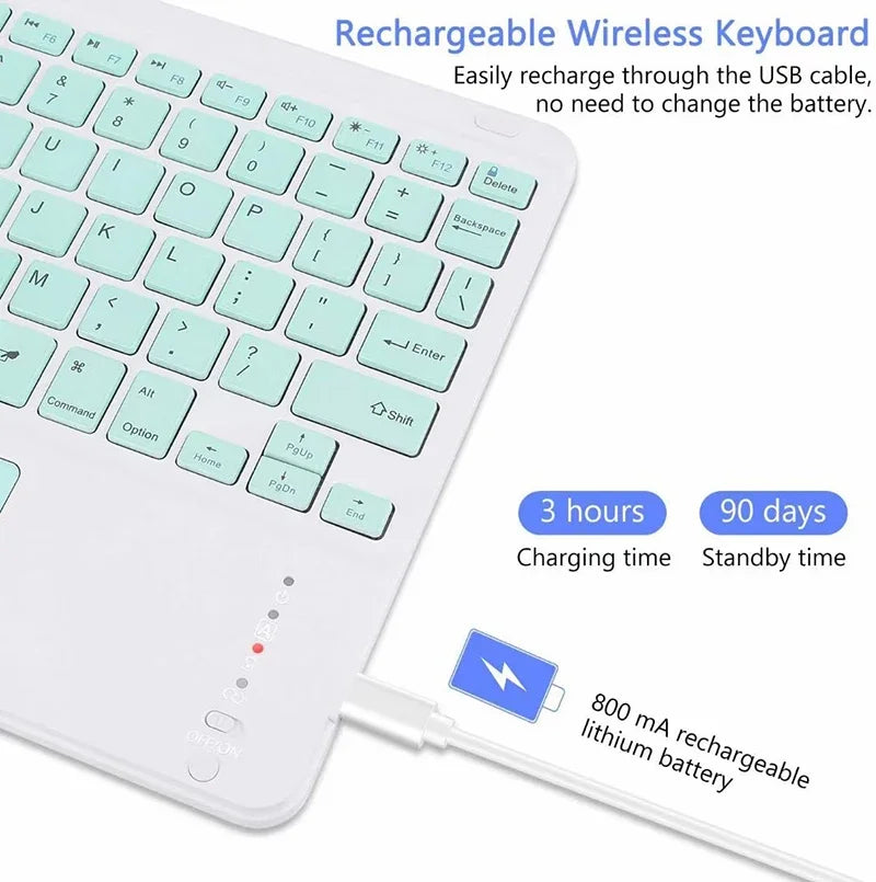 Bluetooth Keyboard 10 Inch For iPad Rechargeable Universal