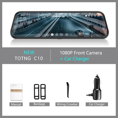10 Inch Touch Screen Dash Cam Front And Rear Cameras - Smarsty