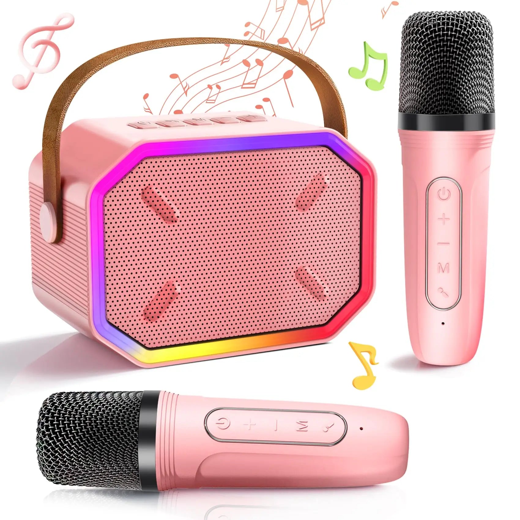 Mini Karaoke Machine for Kids Portable Karaoke Machine Bluetooth Wireless Microphones LDE Light Toys Gifts for Girls Boys - Smarsty