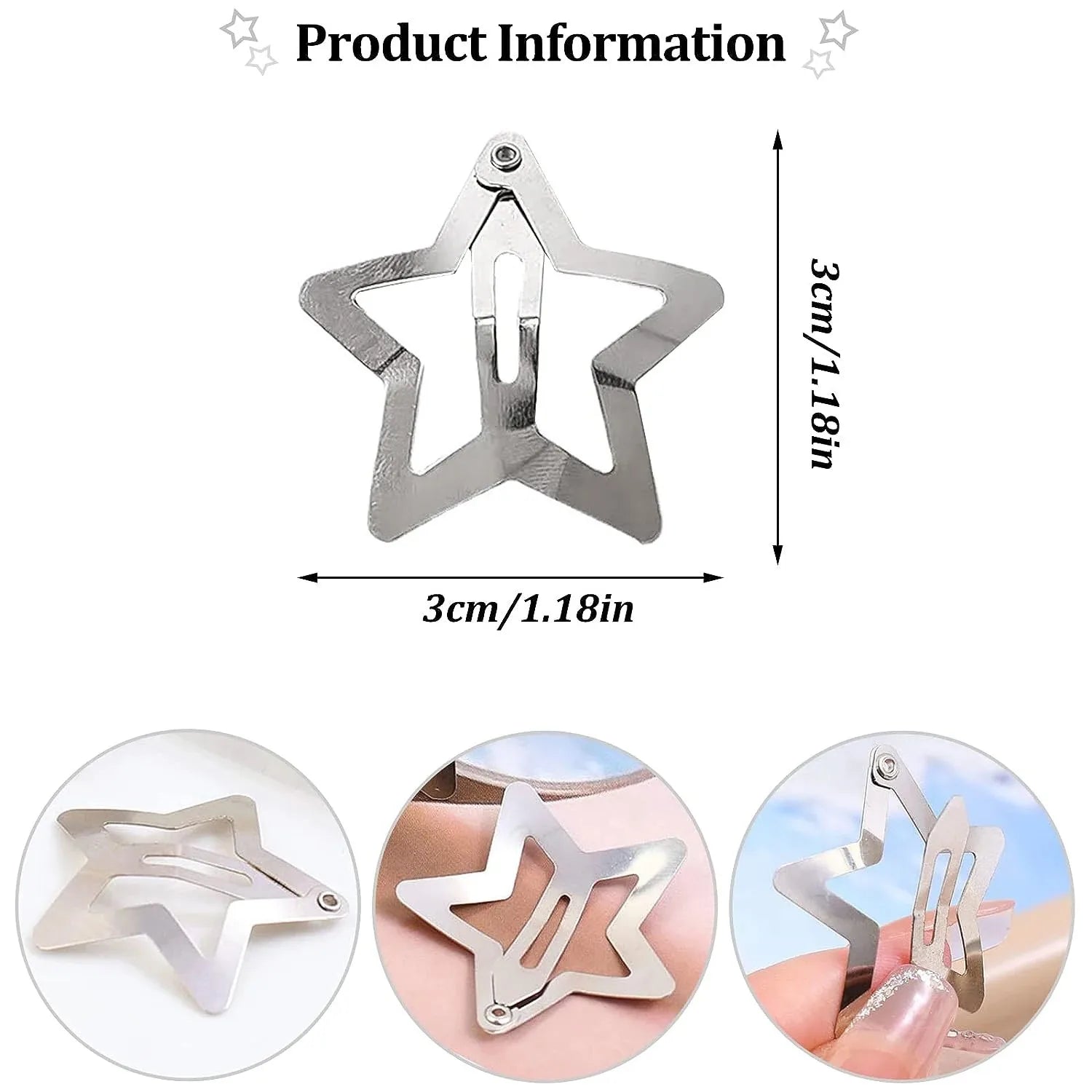 Y2K Silver Star Hair Clips for Girls Stylish Metal Barrettes - Smarsty